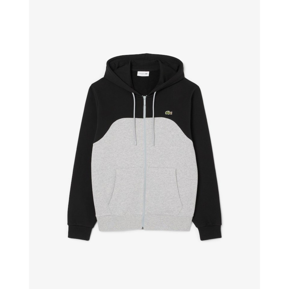 NWOT Lacoste Men's Zip-Up Colorblock Hoodie Black Grey Classic Fit Sweatshirt L